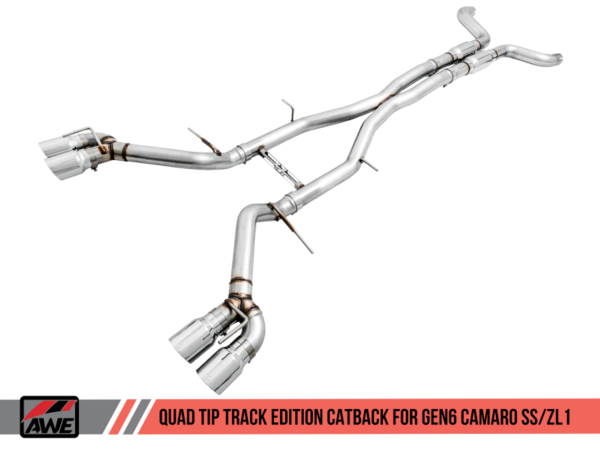 AWE Track Edition Catback Exhaust (Non Resonated) with Polished Quad Tips - 2016+ Chevy Camaro SS & ZL1 (6.2L V8) - 3020-42066