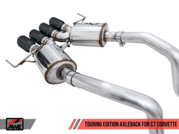 AWE Touring Edition Axleback Exhaust Quad Diamond Black Tips (for cars without AFM Valves) - 2017+ Chevy Corvette Stingray, Grand Sport & Z06 (6.2L V8) - 3015-43143