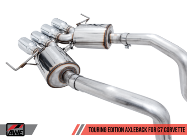 AWE Touring Edition Axleback Exhaust Quad Silver Tips (for cars without AFM Valves) - 2017+ Chevy Corvette Stingray, Grand Sport & Z06 (6.2L V8) - 3015-42133