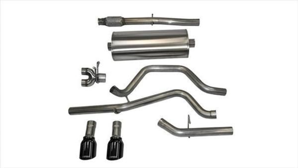 Corsa 3" Dual Rear Exit Exhaust System with Black Diamond Tips - Sport Sound Level - 2014-2018 Chevy Silverado & GMC Sierra (5.3L V8) - 14869BLK