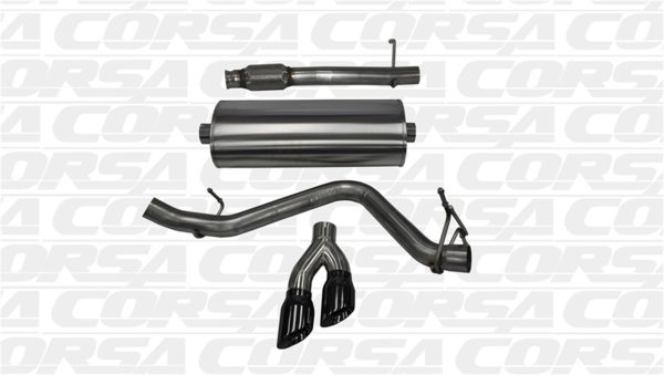 Corsa Performance 3" Cat Back Sport System w/Black Diamond Tips, Single Side Exit w/ Twin 4" Pro Series Tips - 2014+ Chevrolet/GMC Silverado/Sierra 1500, 5.3L Regular Cab-Long Bed - 14872BLK