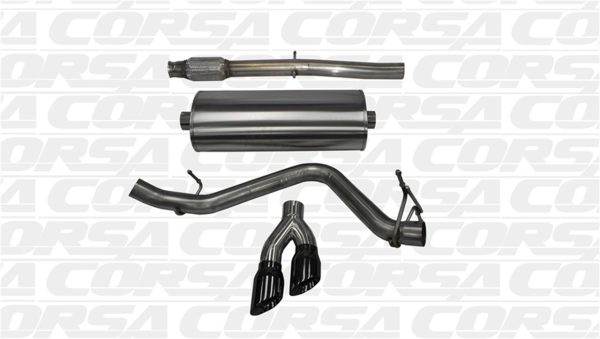 Corsa Performance 3" Cat Back Sport System w/Black Diamond Tips, Single Side Exit w/ Twin 4" Pro Series Tips - 2014+ Chevrolet/GMC Silverado/Sierra 1500, 5.3L Crew Cab-Standard Bed - 14874BLK