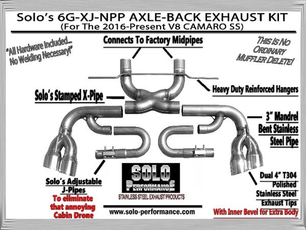 Solo Performance Axleback Exhaust with Quad Black Powdercoat Tips - 2016+ Chevy Camaro SS with NPP (6.2L V8) - 993977BK