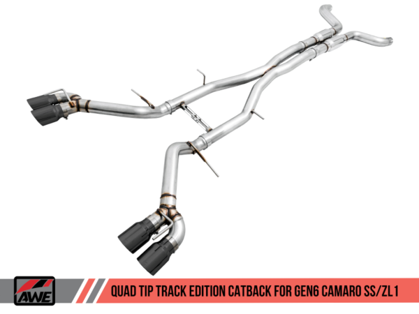 AWE Track Edition Catback Exhaust (Resonated) with Black Diamond Quad Tips - 2016+ Chevy Camaro SS & ZL1 (6.2L V8) - 3015-43112