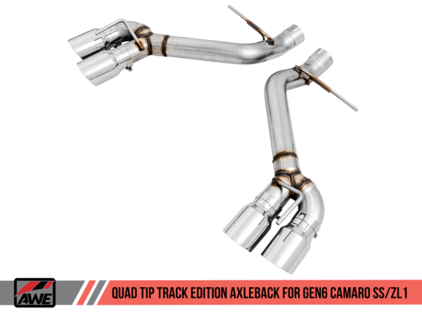 AWE Track Edition Axleback Exhaust with Polished Quad Tips - 2016+ Chevy Camaro SS & ZL1 (6.2L V8) - 3020-42067