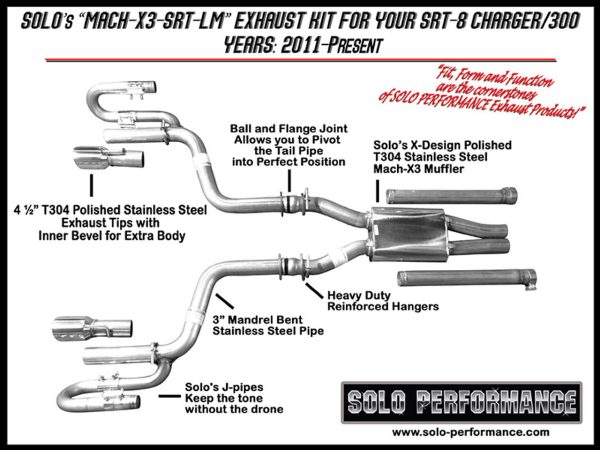 Solo Performance Mach-X3-SRT-XV Cat-Back Exhaust - 2015-2018 Charger/M300 (V8 SRT-8) - 991195