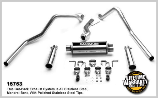 Magnaflow Dual Split Rear Exit Exhaust System - 1999-2002 Silverado/Sierra 1500 w/ 4.3L V6 or 4.8L/5.3L V8 (Standard Cab, Short Bed) - 15753