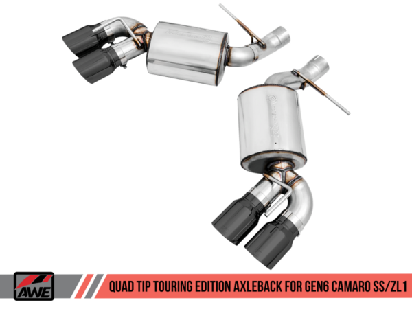 AWE Touring Edition Axleback Exhaust with Black Diamond Quad Tips - 2016+ Chevy Camaro SS & ZL1 (6.2L V8) - 3015-43115